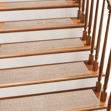 Peldaños de lino para escaleras de madera de interior, 76 x 20 cm, paquete de 15 unidades, antideslizantes y autoadhesivos, reutilizables. (1/5)