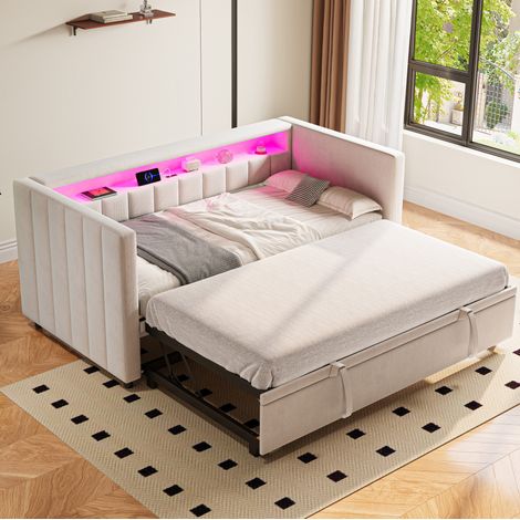 MEUBLIV Letto 90x190 cm beige – a scomparsa con LED e USB-C, senza materasso (1/5)