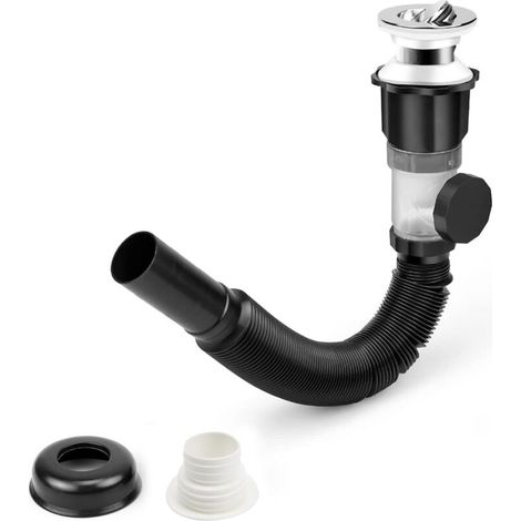 Geruchsneutraler Abfluss, Siphon, ausziehbarer Abflussschlauch Ø 30 mm/32 mm, sichtbarer schwarzer Abfluss für Küchen- und Badezimmerentwässerung (1/4)