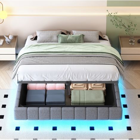 lit coffre 160x200 suspendu LED lin gris HAVRYA (1/5)