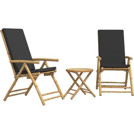 Maison Exclusive - Set da Bistrot Pieghevole 3pz con Cuscini Grigio Scuro Bambù