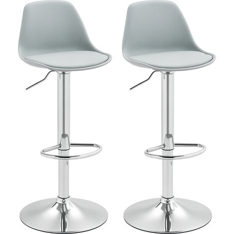 2er-Set Barhocker, Barstühle, Drehstühle mit Lehne, höhenverstellbar, bis 120 kg belastbar, 42 x 41 x 82-104 cm, Grau