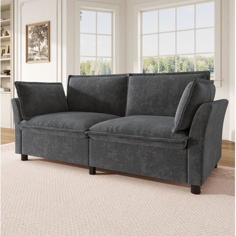 2-Sitzer-Sofa 155/81/87 cm aus Chenille in Grau mit Armlehnenkissen, kompakt und bequem (1/5)