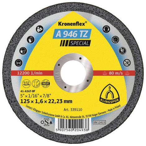 Disque à tronçonner A946TZ 115x1.6mm droit 25 pcs. en boîte plastique KLINGSPOR (1/4)