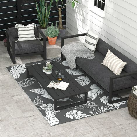 Tapis extérieur plastique gris blanc réversible 182×274 cm résistant aux intempéries pour balcon et terrasse (1/5)