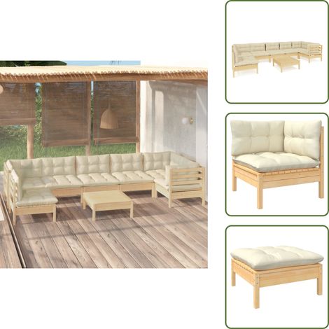 8-tlg. Garten-Lounge-Set mit Creme Kissen Kiefernholz - Garten Lounge Set - Kiefernholz Möbel - Outdoor Möbel - Loungemöbel - Gartengeräte (1/5)