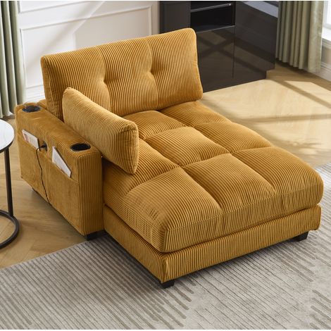 fauteuil salon chaise lounge 140 cm velours moutarde OKMYHOME (1/5)