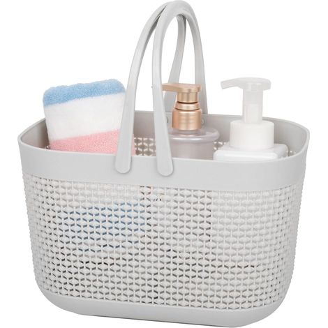 cesta de almacenamiento, de plástico, con asas resistentes, orificios de drenaje y diseño abierto, ideal para baño, cocina o dormitorio. (1/5)