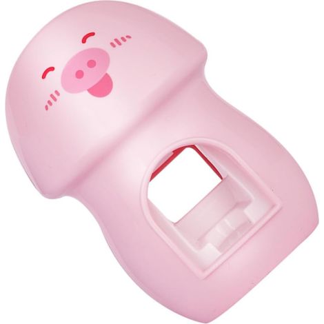 Wandmontierter Zahnbürstenhalter in Rosa mit automatischer Tubenpresse, leichtes Plastik für das Badezimmer. (1/5)