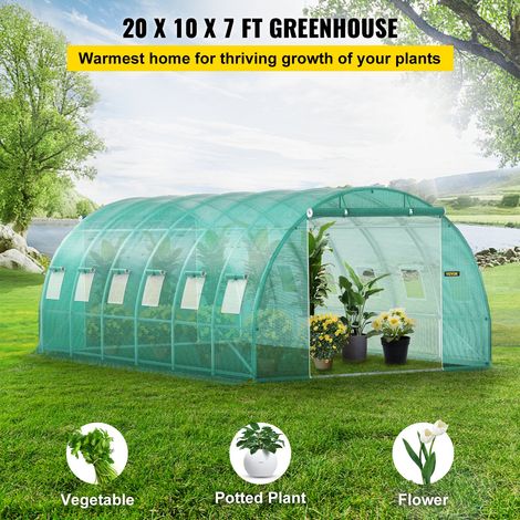 Serre Tunnel Jardin 6,1x3x2,1 m Tente Abri Plantes Cadre en Acier Galvanisé Couverture Étanche PE 3 Poutres Supérieures 4 Poteaux D… (1/5)