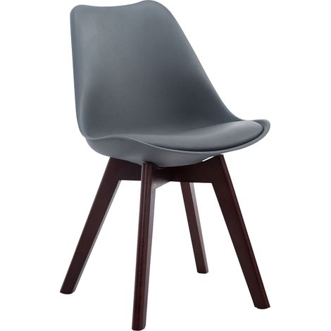 Sedia per sala da pranzo x1 design scandinavo in PVC e plastica grigia e base a 4 gambe in legno marrone 100003294