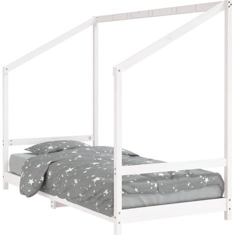 Lit simple Cadre de lit pour enfants blanc 90x190 cm bois de pin massif (1/5)