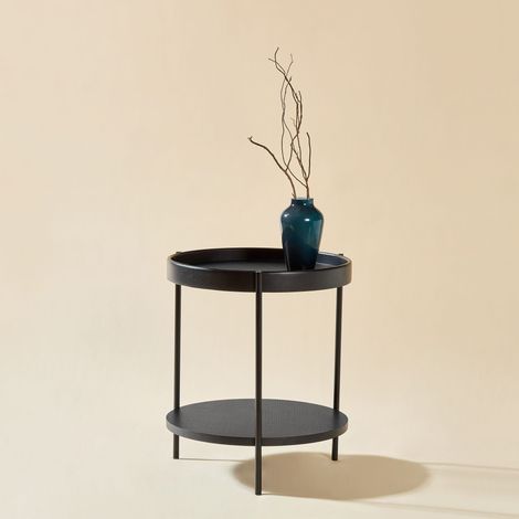 DESMIU Table basse ronde à 2 niveaux avec structure ouverte, pour salon, noir (1/5)