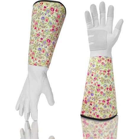 Gants de Jardinage pour Femme/Homme - Gants de Travail en Peau de Chèvre,Longs et Résistants,Gants avec Protection Avant-bras pour le Jardinage,Plantes,Fleurs -Rose (1/5)