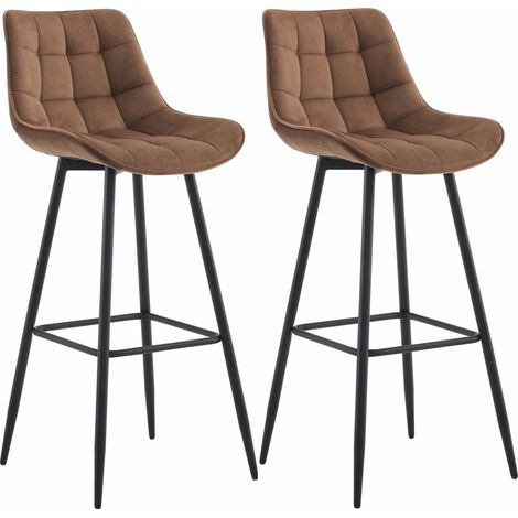 Juego de 2 taburetes de bar con costuras cuadradas decorativas y reposapiés de terciopelo marrón cuatro patas de metal 100006761