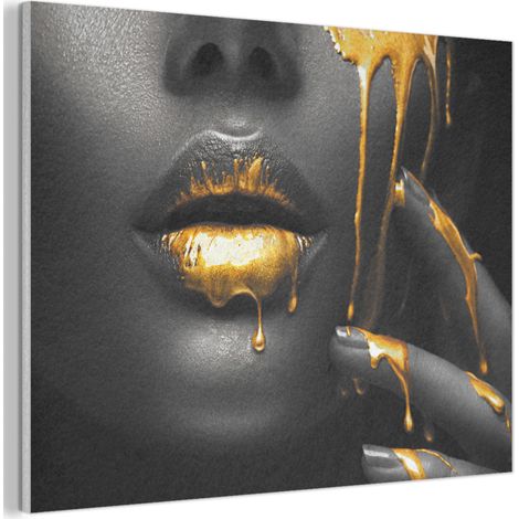 Acoustic Felt Wall Art Woman - Black - Gold - Face - Lips 80x60 cm (1/5)