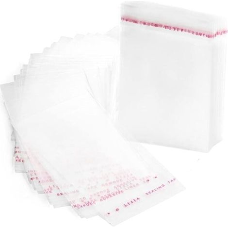 Lot de 100 sachets transparents en cellophane plastique avec fermeture adhésive 8 x 12 cm (1/4)