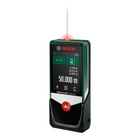 Bosch AdvancedDistance 50C Medidor Láser (mide con precisión distancias de hasta 50 m, pantalla táctil, diferentes funciones de medición con asistencia integrada, en caja de cartón) (1/4)