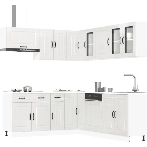 Ensemble de meubles de cuisine 11 pièces en bois d’ingénierie blanc brillant, 197.95kg - PANGIVO (1/5)