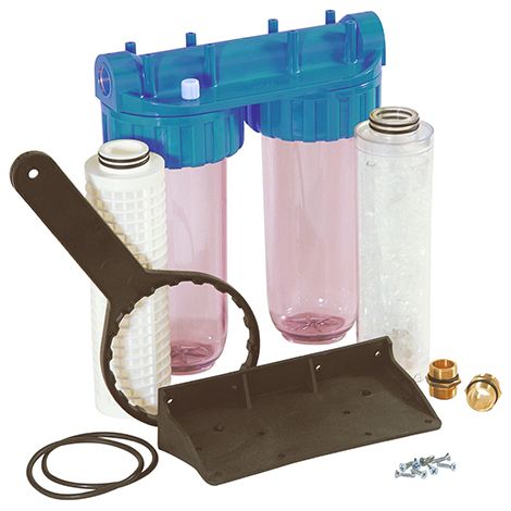 Dipra – Station de filtration duplex vital – Filtration anti-impuretés et anticalcaire – Débit 1400 L/h – Cartouche lavable 50µm – Certifiée ACS/NF