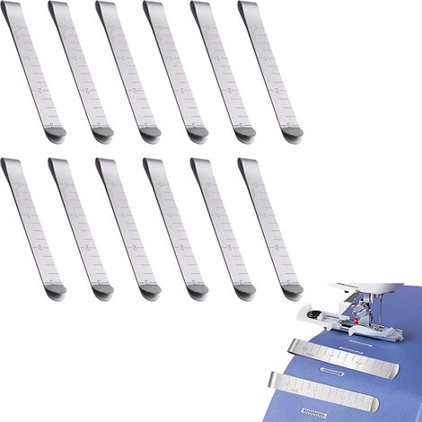 12 pinzas de acero inoxidable para dobladillos, pinzas de costura para medir, pinzas de costura para dobladillos de metal, accesorios de costura para acolchar con alfileres, pinzas para acolchar con r (1/5)