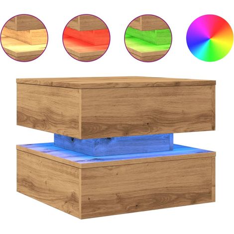 Mesa de centro de salón de diseño moderno con luces LED 50 x 50 x 40 cm madera de ingeniería color roble DEC037609