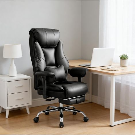 Silla de oficina ergonómica alta, respaldo reclinable, reposapiés, negra DESVIAE (1/5)