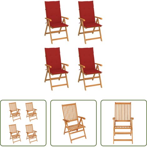 Chaise de jardin teck - Chaises de jardin lot de 4 avec coussins rouge Bois teck massif (1/5)