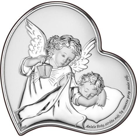 Silbernes Engelbild mit Laterne über einem Kind "Engel Gottes..." + kostenlose Gravur DS18 11 x 11 cm (1/5)