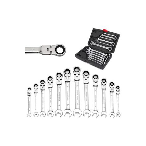 12 clés à cliquet 8-19 mm double extrémité – 72 dents, pour mécanique auto – Set de clés mixtes à rotation rapide (1/5)