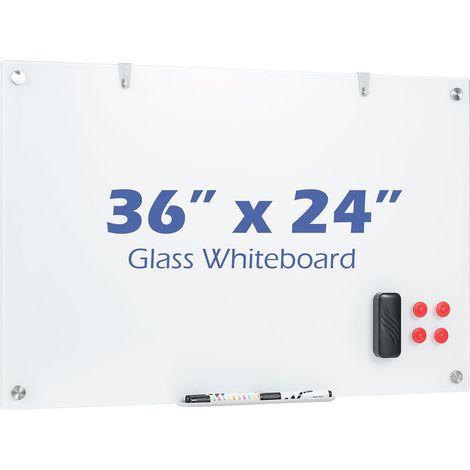 COSTWAY Tableau Magnétique Mural Effaçable en Verre 90x60cm, Blanc (1/5)