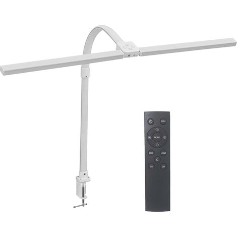 Relaxdays Lampada da scrivania LED, telecomando e touch, a doppia testa, 80 cm, morsetto con collo d'oca, bianca