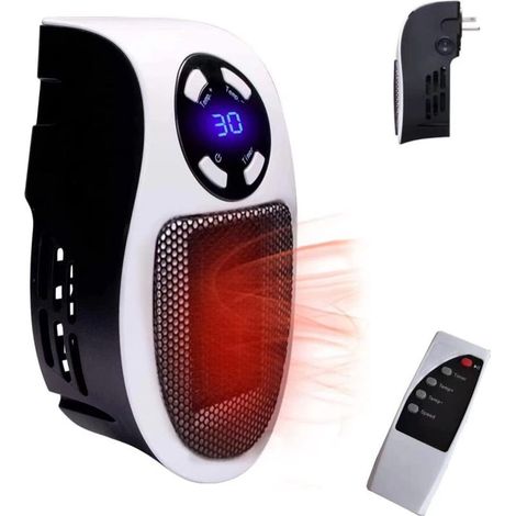 Mini radiateur soufflant en céramique 500 W, chauffage économique, portable avec thermostat et minuterie (blanc – avec télécommande) (1/5)