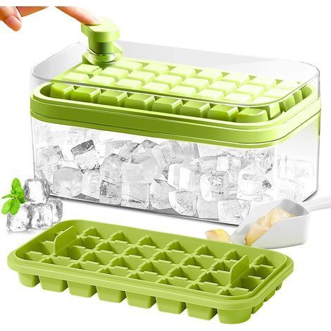 Bac à glaçons avec couvercle et bac. lot de 2 pour congélateur. 64 pièces (vert) (1/5)