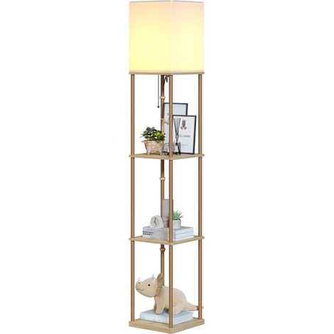 Lampadaire Etagere, 3 Températures de Couleur, Lampe avec Ampoule LED, Lampe sur Pied pour Chambre, Étudier, Bureau,Decoration Salon,Lampadaire Couleur du Bois (1/5)