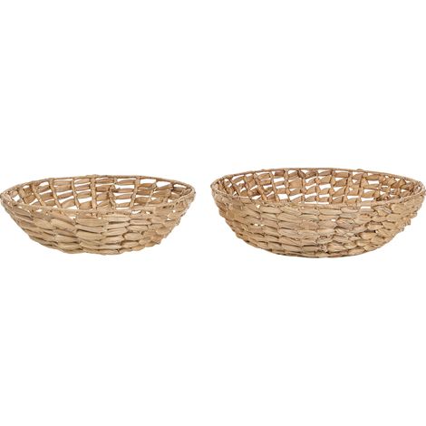 Conjunto de 2 cuencos decorativos boho frutero redondo tejido jacinto de agua claro Dalat