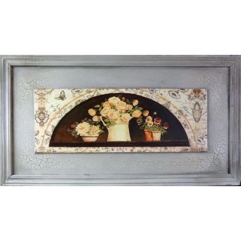 Quadro anticato con rose in una brocca 30 x 56 cm - Parte di una serie