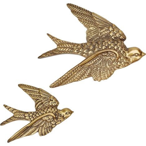 Sculpture Murale Oiseau Antique Doré Sculpté en 3D Décoration Murale Flottante en Résine à Suspendre pour Maison Jardin Clôture Terrasse Balcon Salon Bureau (1/5)