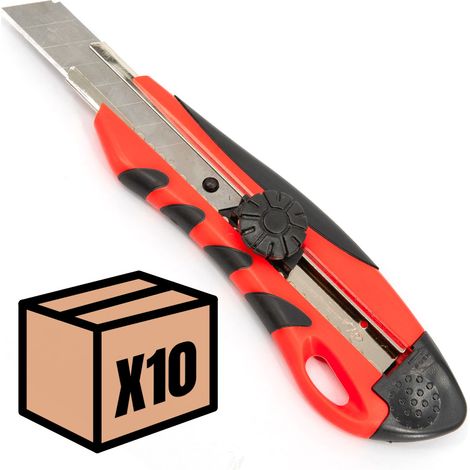 Lot de cutters professionnels Couteau utilitaire rétractable avec système de sécurité 100 lames 18mm Taille - Lot de 10 (1/5)
