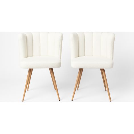 Lot de 2 Chaises Ariel en tissu Bouclette Blanc - Fauteuil Design - Livraison gratuite