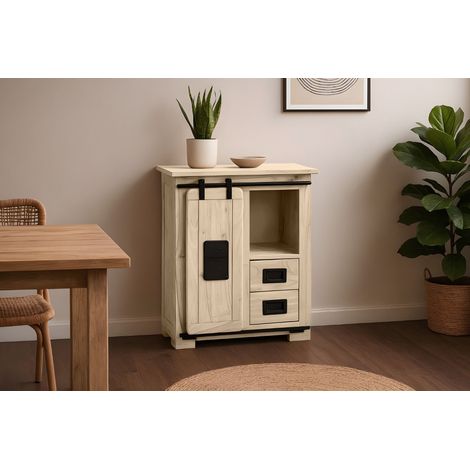 Sideboard mit Holzrolltür Akazie massiv eichenfarben 75 x 36 x 90 cm LIBRO (1/5)