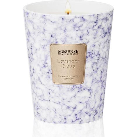 Bougie parfumée Lavande-Agrume cire de soja 400g 75h durée de combustion 2 mèches aspect marbre