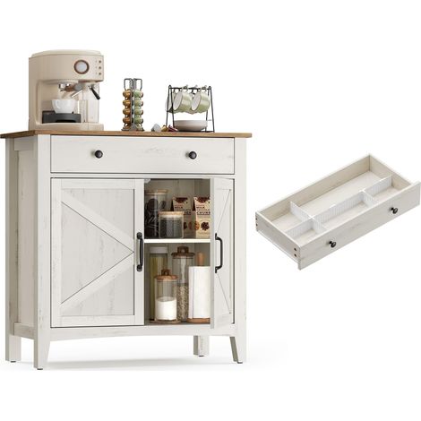 VASAGLE LIRY Collezione - Credenza da Caffè, Mobiletto da Cucina con Cassetto, Madia in Stile Country con Ripiano Regolabile per Cucina, Bianco Rustico e Marrone Miele UBBK341W01 (1/5)