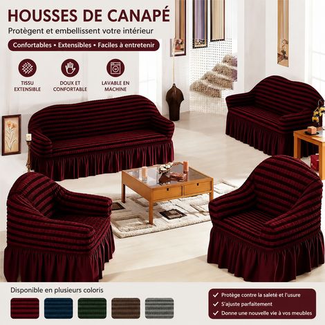 Housse de canapé d'angle extensible 3 places et méridienne bicolore bordeaux avec jupe réf 8222 36 × 25 × 20 cm 2,2 kg – Livraison gratuite