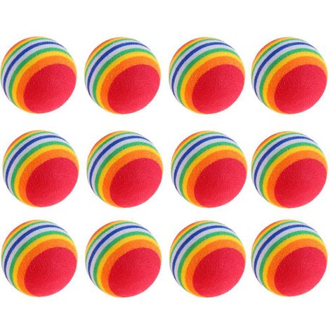 12 Stück 42 mm Regenbogen-Katzenspielzeugbälle aus weichem EVA-Schaumstoff (1/3)