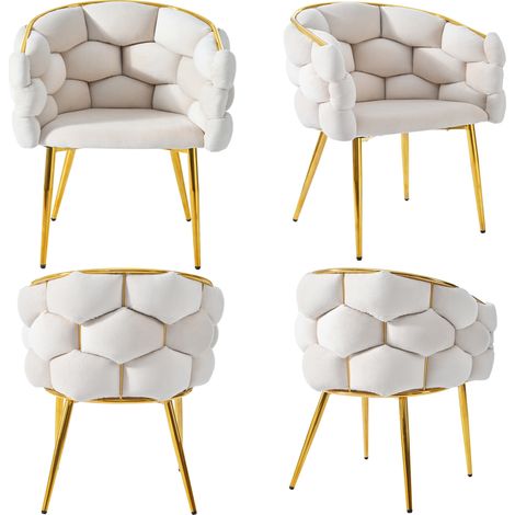 Set tavolo da pranzo 5 pezzi 140 x 80 cm con 4 sedie in velluto beige e gambe in metallo dorato (1/5)