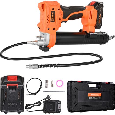 VEVOR Ingrassatore a Batteria Senza Fili, Pressione Massima 55 MPa Ingrassatore Elettrica, Batteria 2,0 Ah e Luce LED, Custodia per Trasporto, Grilletti a Velocita Variabile, Ingrassaggio di Macchine
