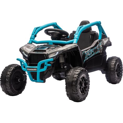 Voiture électrique enfant 12V Kawasaki Teryx KRX 1000 avec télécommande, suspension arrière, bleu
