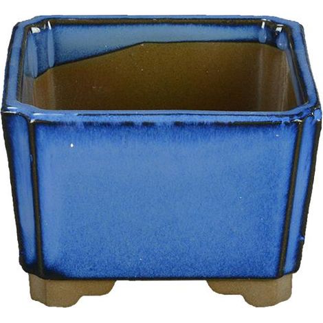 Vaso per bonsai Giapponese Morrisan quadrato in gres smaltato blu 9x9x5,5 cm - B03-3-2B (1/4)