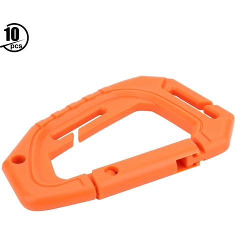 Lot de 10 mousquetons en plastique haute résistance avec anneau en D, porte-clés et boucle pour l'escalade en extérieur (orange) (1/5)